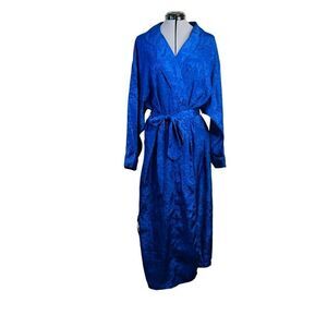 Vintage Victoria's Secret Gold Label Royal Blue Satin Floral Robe